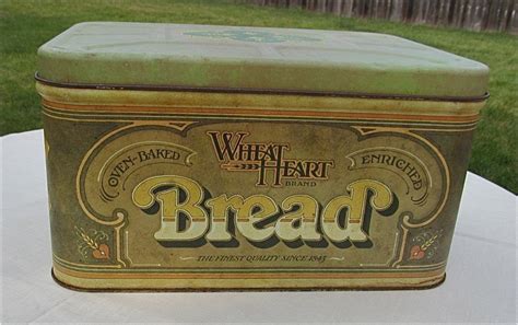 old metal bread box wheat heart bread|Vintage Metal Bread Box Tin.